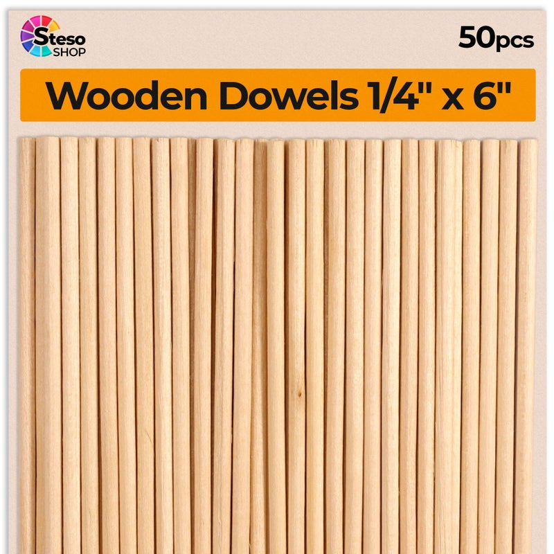 StesoSHOP Dowel Rods - Wooden Dowel Rods for craft (3/16 x 6 inch) - Image 1